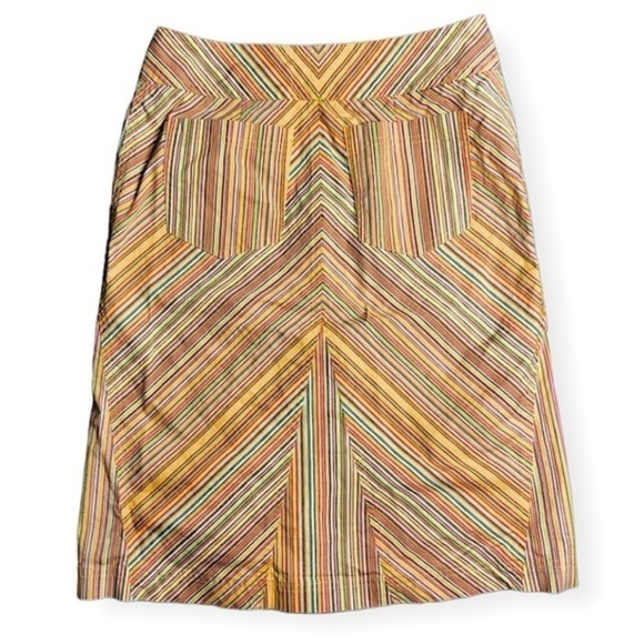 Vintage Context High Waisted Striped Orange Cotton Button Pocket Skirt Size 2 - Picture 1 of 11